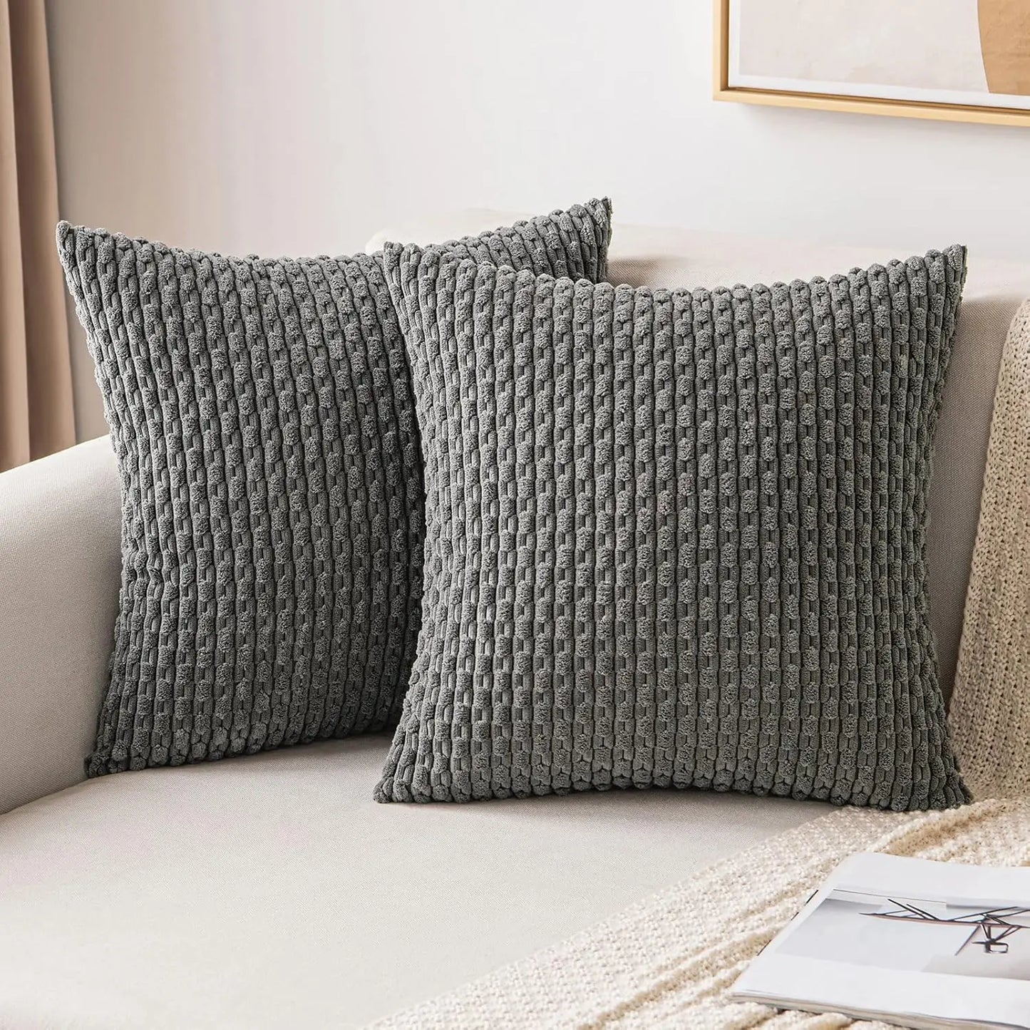 Blød Ribfløjls Pyntepude med Striber | Boho Stil