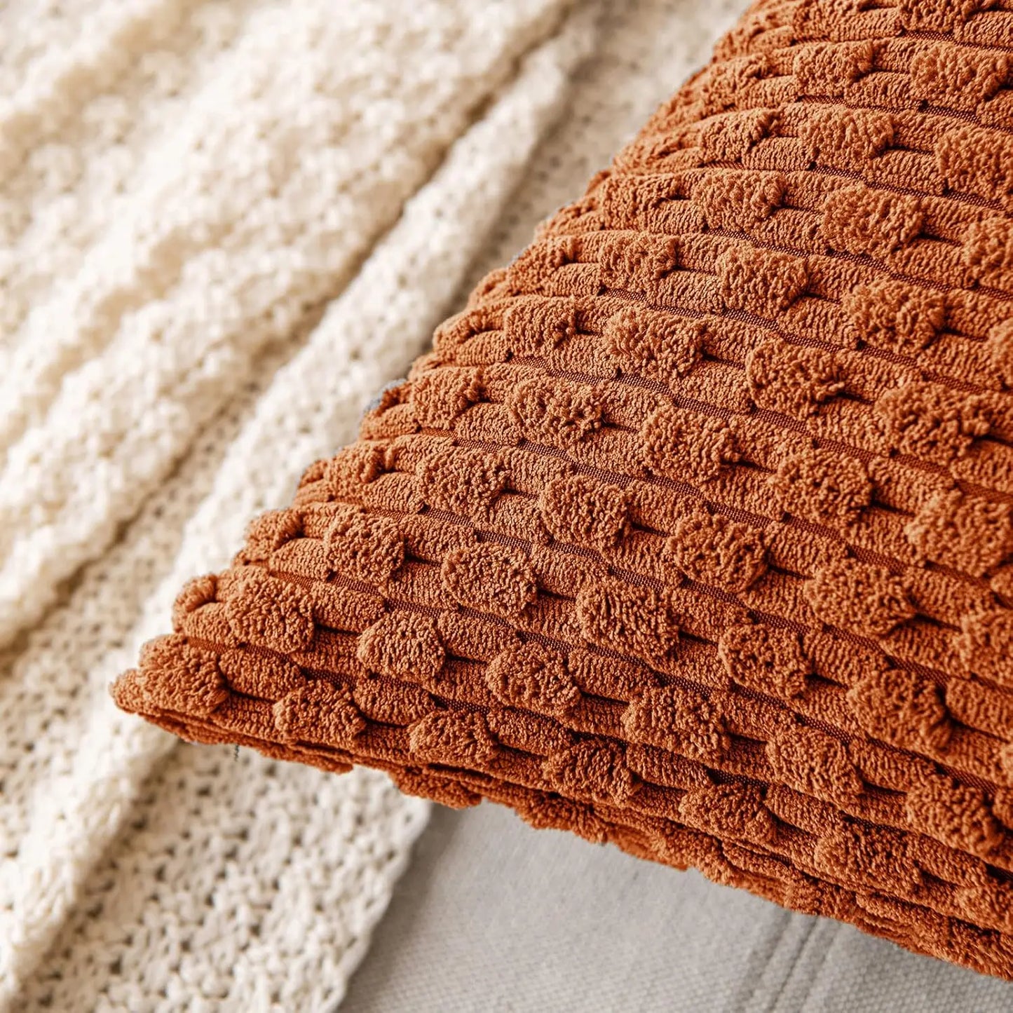Blød Ribfløjls Pyntepude med Striber | Boho Stil