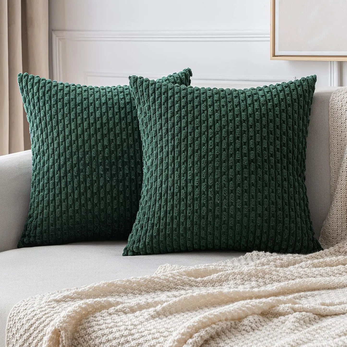 Blød Ribfløjls Pyntepude med Striber | Boho Stil