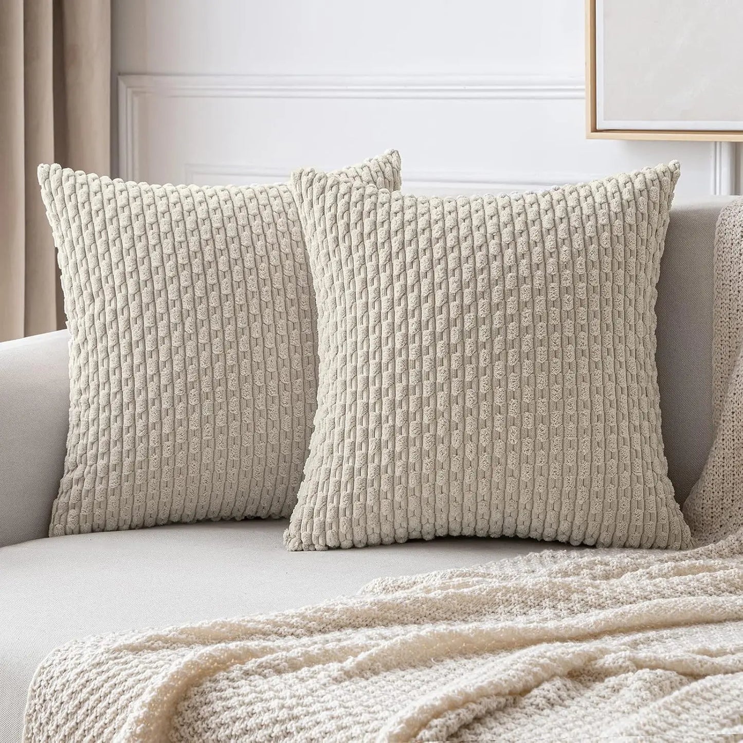 Blød Ribfløjls Pyntepude med Striber | Boho Stil
