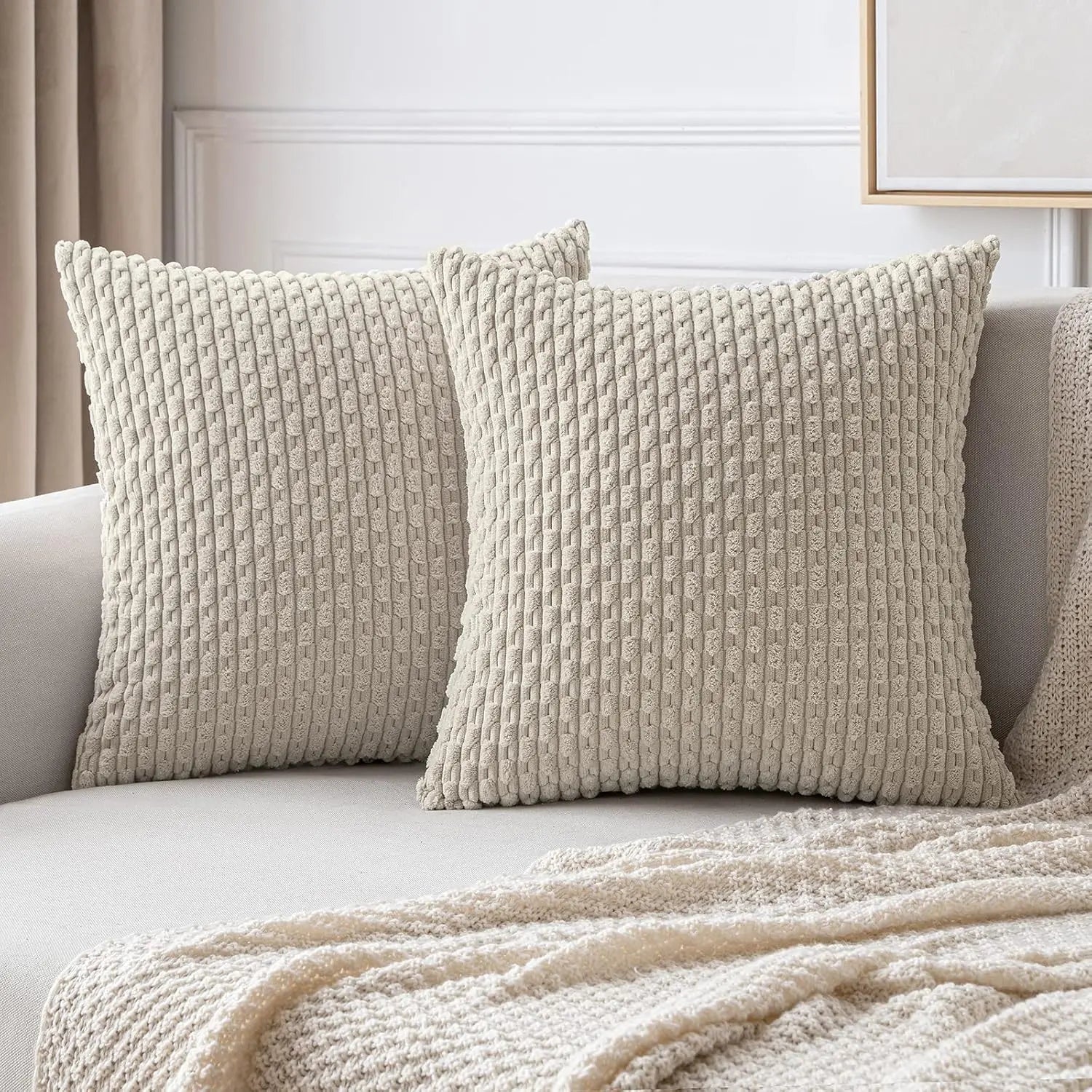 Blød Ribfløjls Pyntepude med Striber | Boho Stil