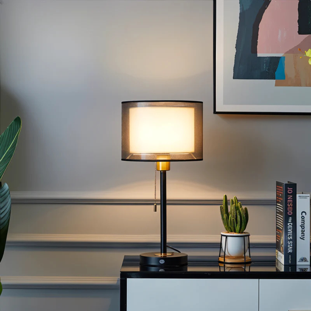 Moderne Bordlampe | Dobbelt Stofskærm