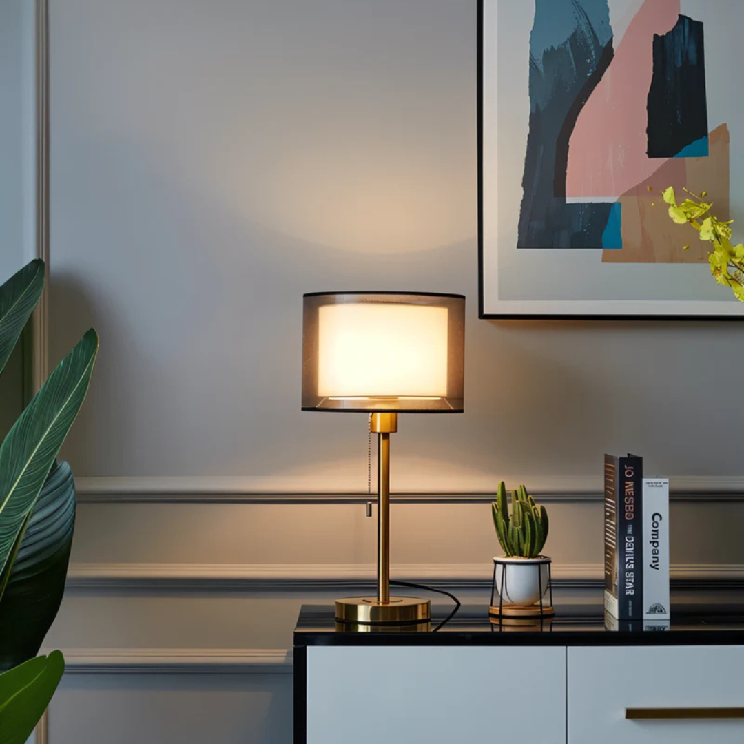 Moderne Bordlampe | Dobbelt Stofskærm