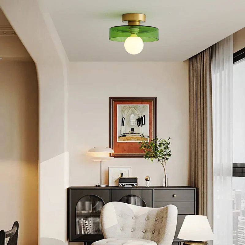 Moderne Loftlampe | Grøn Glas & Messing LED