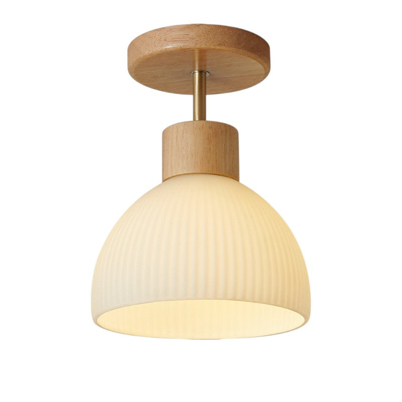 Moderne Loftlampe | Rillet Glas & Trædetaljer