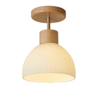 Moderne Loftlampe | Rillet Glas & Trædetaljer