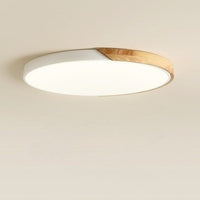 Moderne Loftlampe | Rund LED, Sort & Trædetaljer