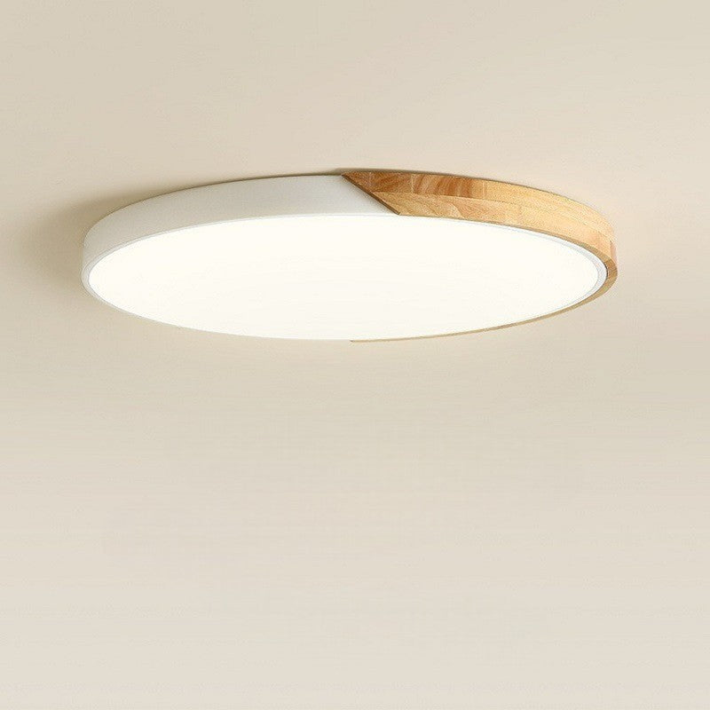 Moderne Loftlampe | Rund LED, Sort & Trædetaljer