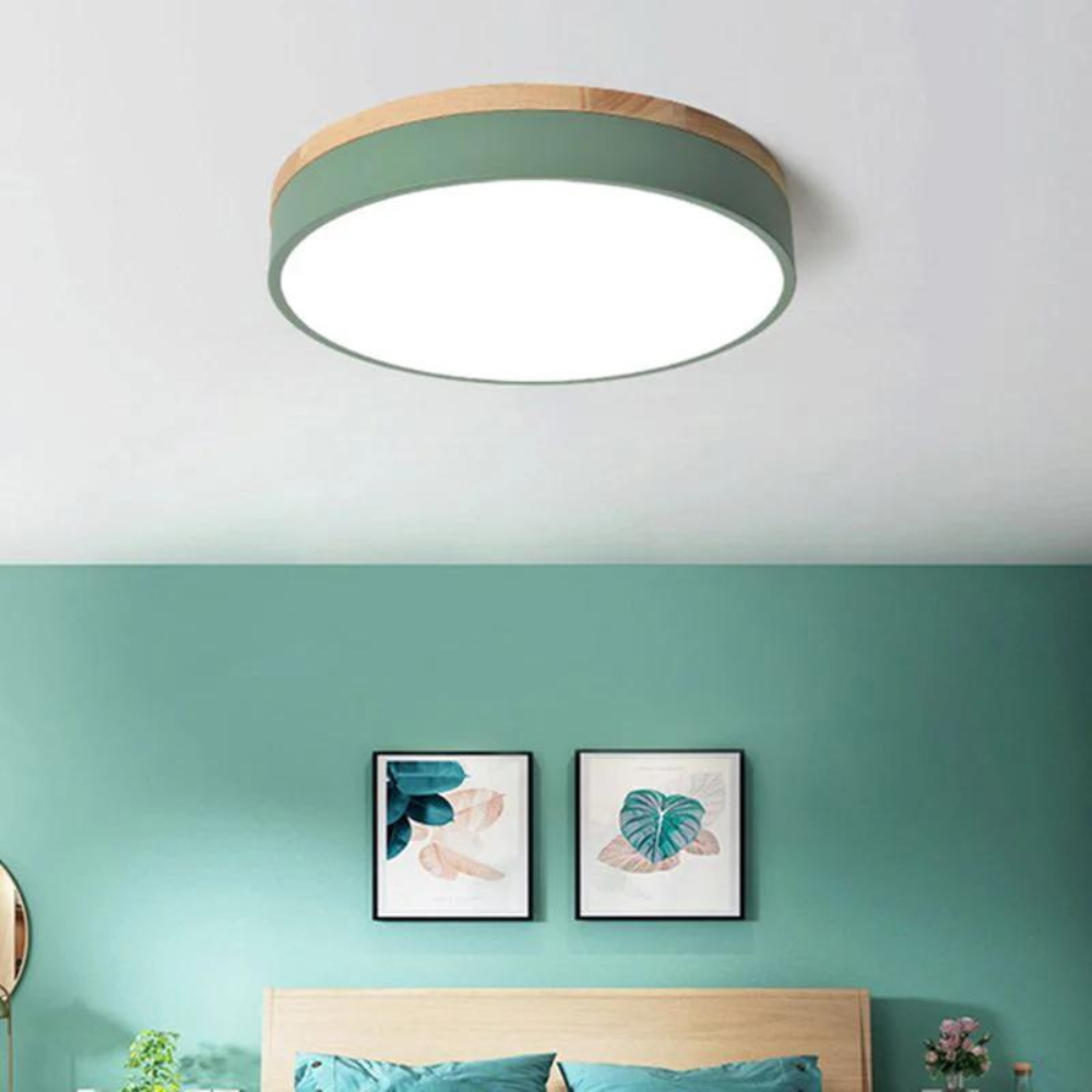 Moderne Loftlampe | Rund LED med Trædetaljer