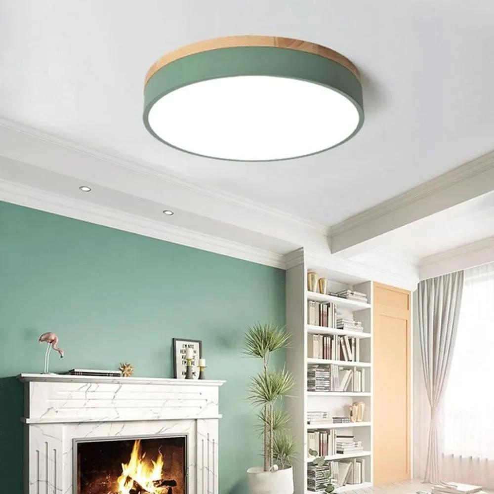 Moderne Loftlampe | Rund LED med Trædetaljer