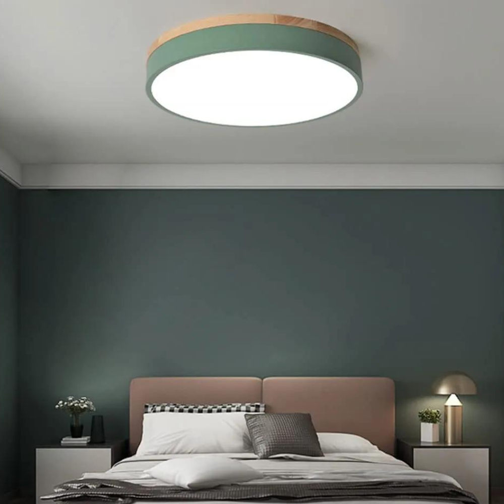 Moderne Loftlampe | Rund LED med Trædetaljer