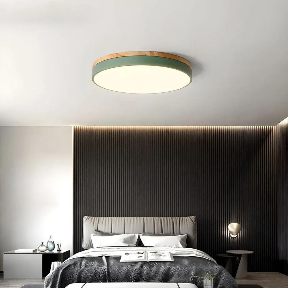 Moderne Loftlampe | Rund LED med Trædetaljer
