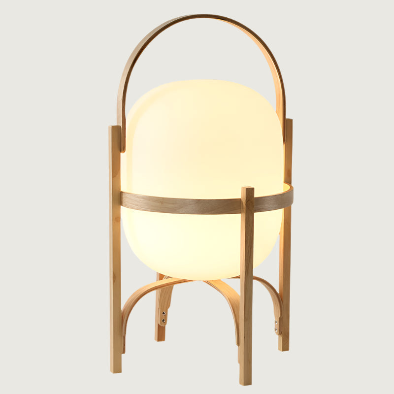 Træ Bordlampe med Opalineglas | Naturlig Design